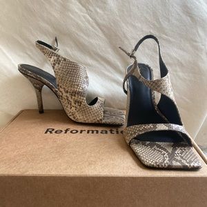 Reformation Adut cut-out high heel sandals snake-emboss